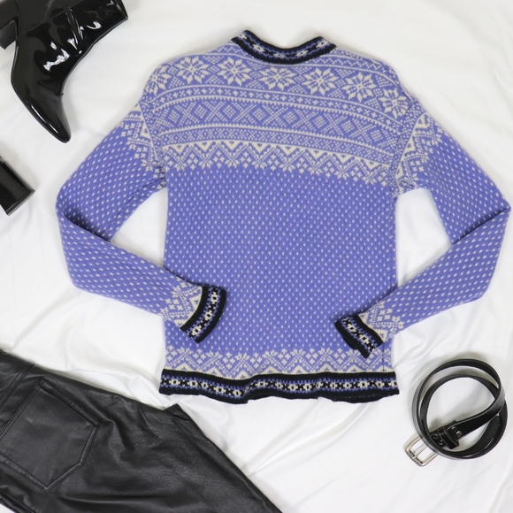 L.L.Bean purple nordic Fair Isle merino sweater - Picture 2 of 8